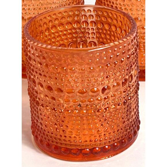 Set Of 4 Vintage Amber Bubble Glass Votive Candle Holders Cups - Picture 3 of 8